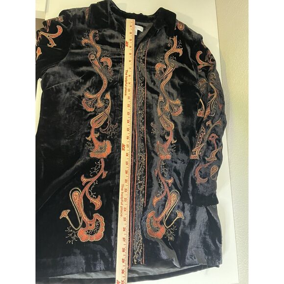Coldwater Creek Size LP Large Embroidered Black Velvet Longline Jacket Kimono - Picture 5 of 11
